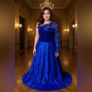 #588 Blue one shoulder Sweetheart Neckline formal ball gown-4X/24W